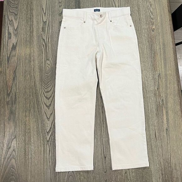 NWOT J.Jill Denim Straight Leg Jeans Mid Rise Fly Zip Button Beige Size 8 - Picture 1 of 10